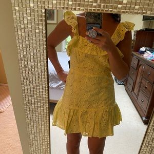 Lulus eyelet lace yellow mini dress